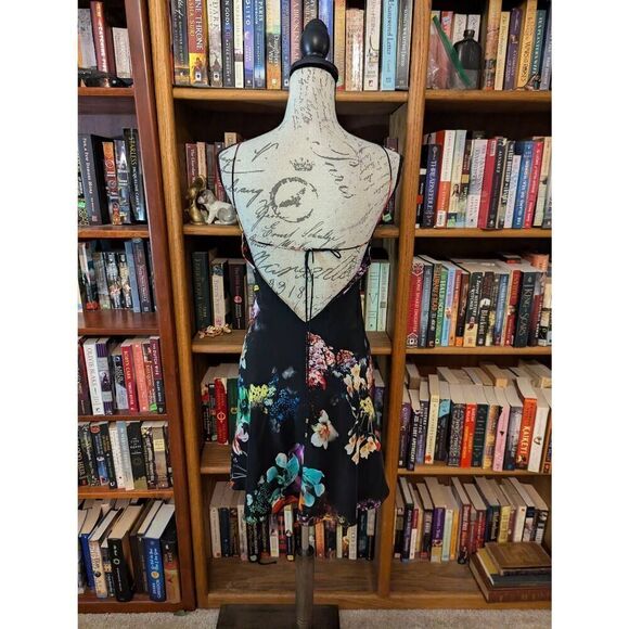 Amanda Uprichard Women’s XS 100% Silk Black Floral Mini Sleeveless Sun Dress - Picture 2 of 6